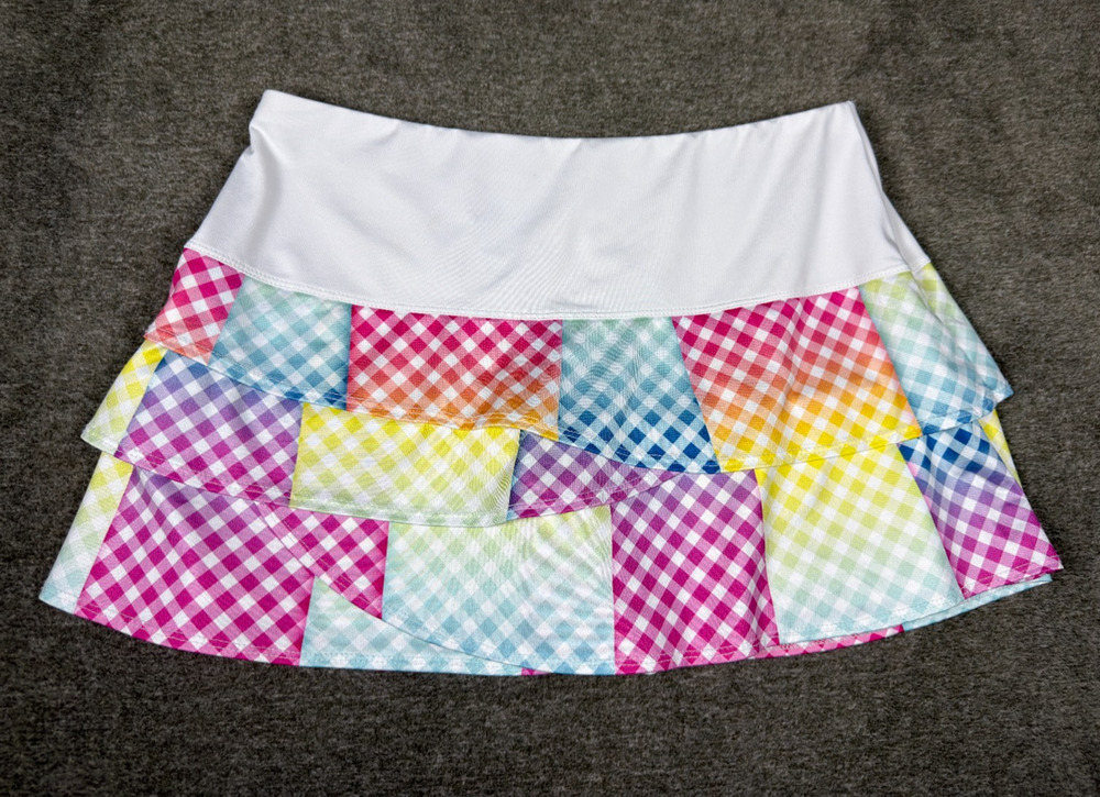 Lucky in Love Womens M Rainbow Gingham Ruffle Tennis Pickleball Skort Skirt